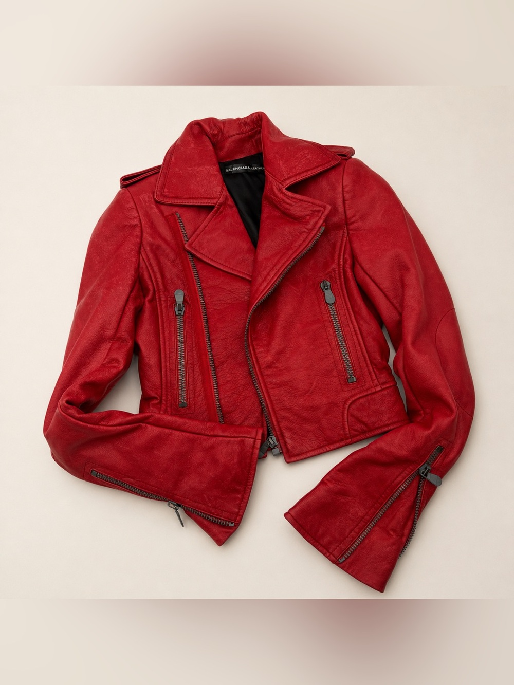 Balenciaga Red Leather Moto Jacket Nicolas Ghesquière Era 2010 NWT FR34 Rare